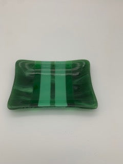 Dark green and light green vertial striped small dish