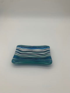 Aqua, white and blue striped small dish
