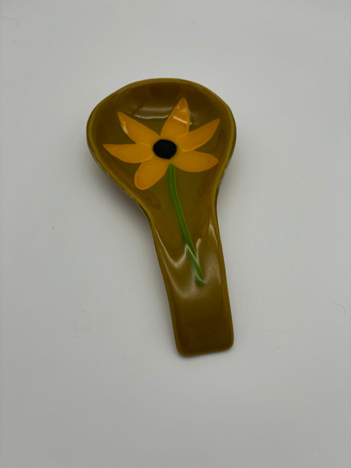 Mustard Spoon Rest with Yellow Flower