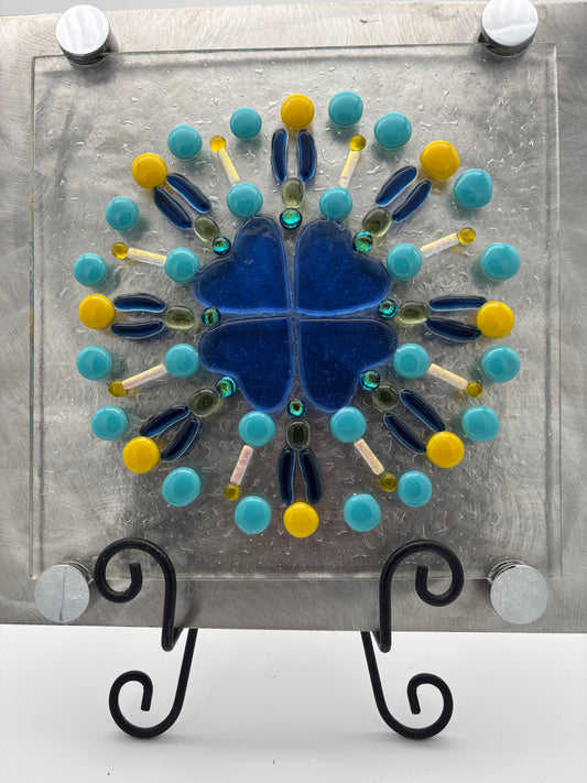 Mandala in blue, aqua and yellow