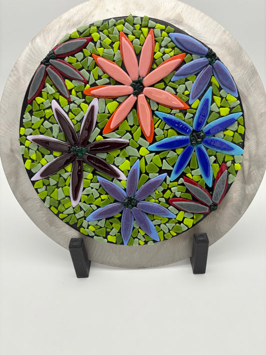 Round Wall Art in Mosaic Flowers